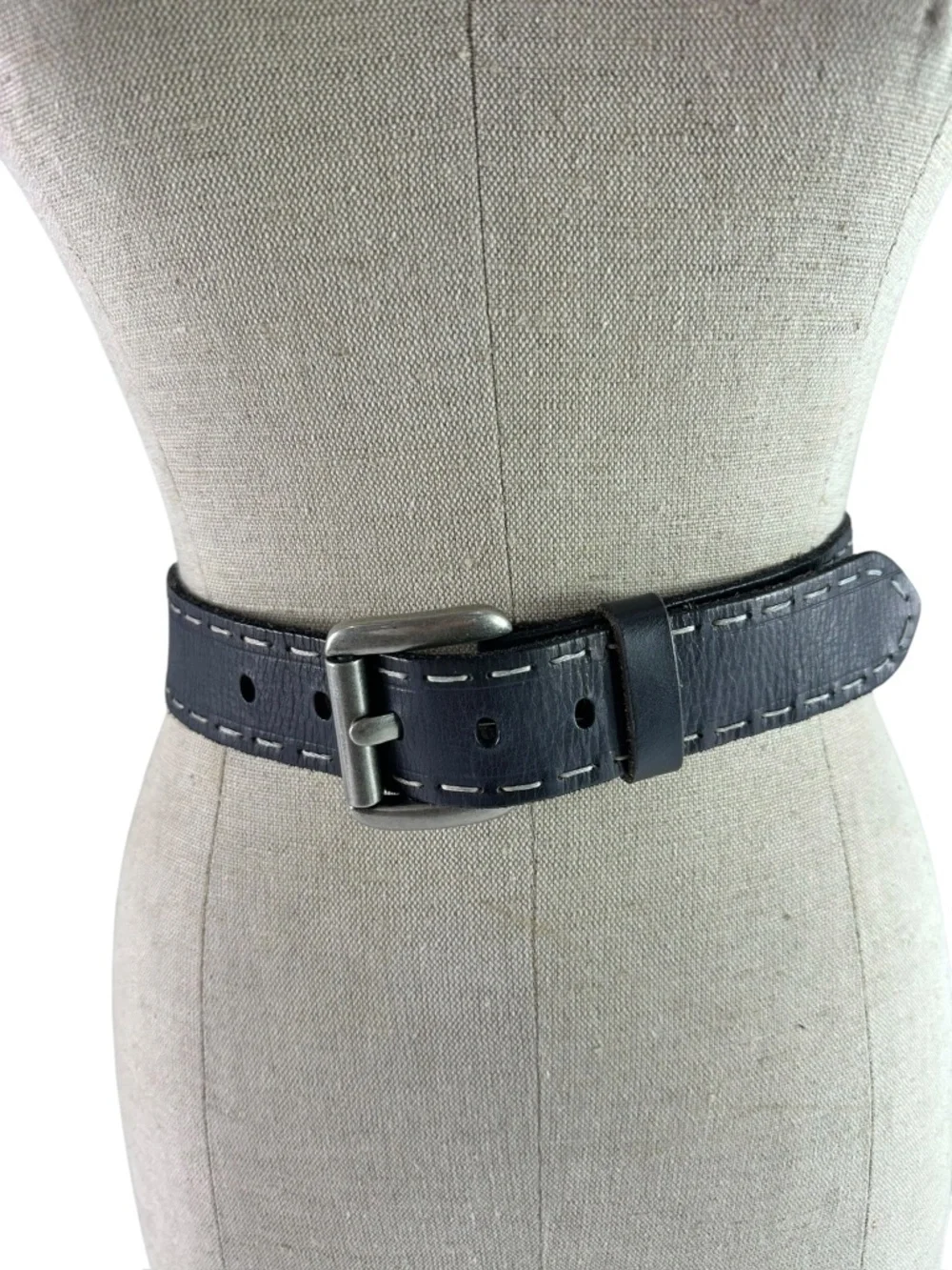 Genuine Vintage LUCKY BRAND Black Leather Belt Thick Stitch 36 Men's